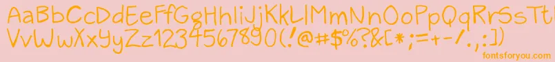 フォントZackAndSarah – オレンジの文字がピンクの背景にあります。