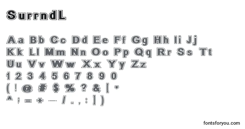 A fonte SurrndL – alfabeto, números, caracteres especiais