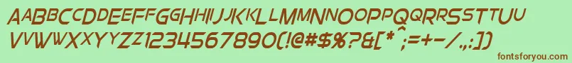 ChromiaSupercapCondensedItalic-Schriftart – Braune Schriften auf grünem Hintergrund