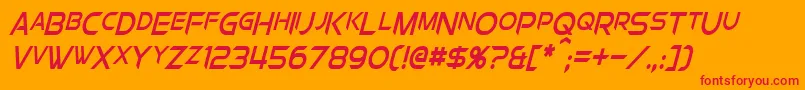ChromiaSupercapCondensedItalic-Schriftart – Rote Schriften auf orangefarbenem Hintergrund