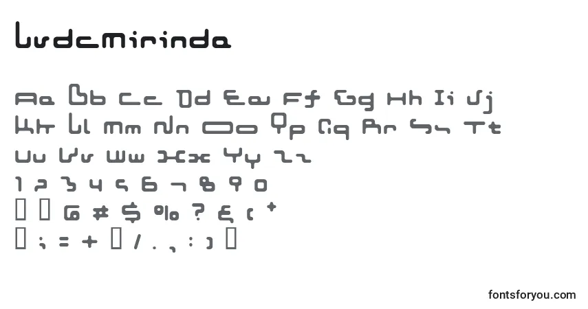 Czcionka LvdcMirinda – alfabet, cyfry, specjalne znaki