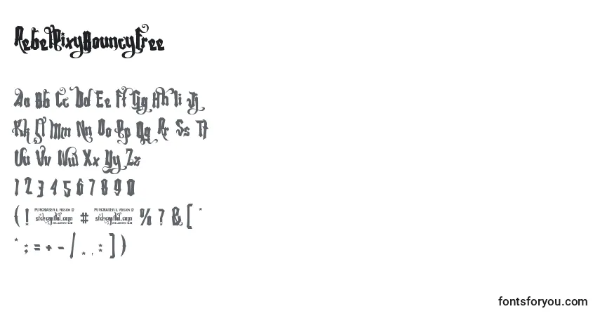 Schriftart RebelPixyBouncyFree (96633) – Alphabet, Zahlen, spezielle Symbole