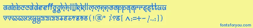 フォントBitlingmokshRegular – 青い文字が黄色の背景にあります。