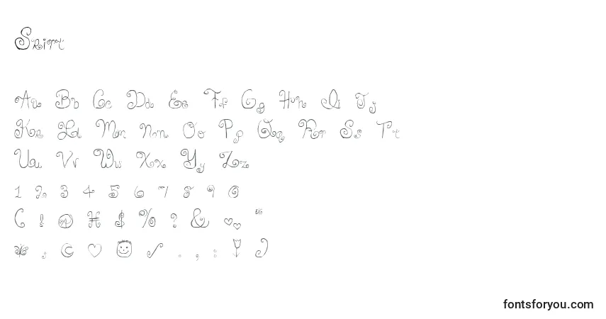 Czcionka Skirt – alfabet, cyfry, specjalne znaki