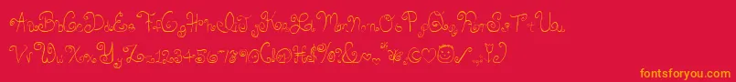 Skirt-Schriftart – Orangefarbene Schriften auf rotem Hintergrund