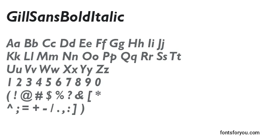 GillSansBoldItalic-fontti – aakkoset, numerot, erikoismerkit