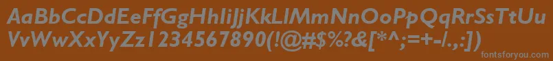 GillSansBoldItalic-Schriftart – Graue Schriften auf braunem Hintergrund