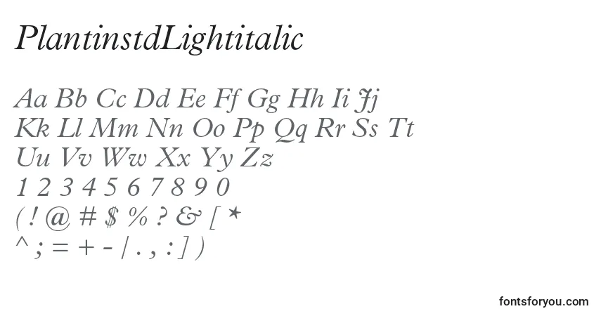 Schriftart PlantinstdLightitalic – Alphabet, Zahlen, spezielle Symbole