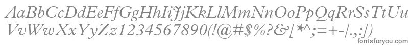 PlantinstdLightitalic-fontti – harmaat kirjasimet valkoisella taustalla