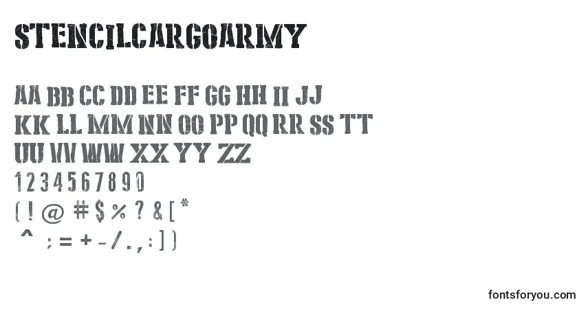 A fonte StencilCargoArmy – alfabeto, números, caracteres especiais