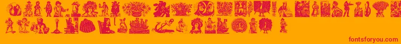 Waswoodcuts-Schriftart – Rote Schriften auf orangefarbenem Hintergrund