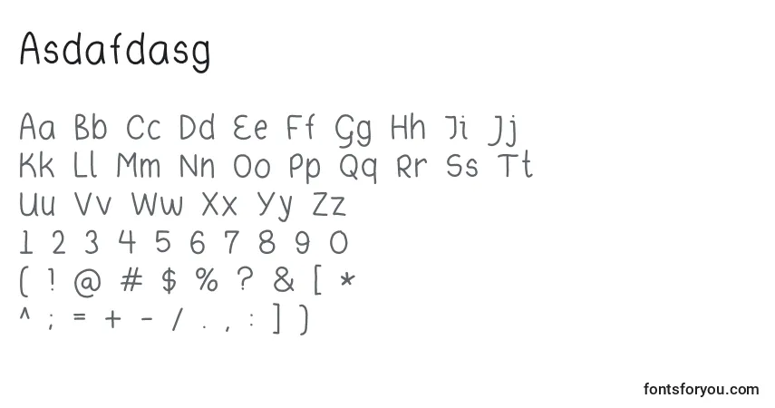 Schriftart Asdafdasg – Alphabet, Zahlen, spezielle Symbole
