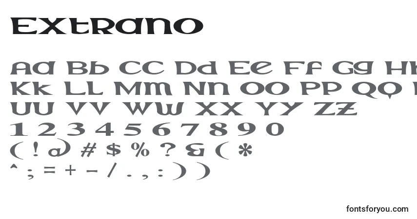 Czcionka Extrano – alfabet, cyfry, specjalne znaki