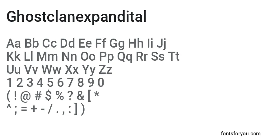 Шрифт Ghostclanexpandital – алфавит, цифры, специальные символы