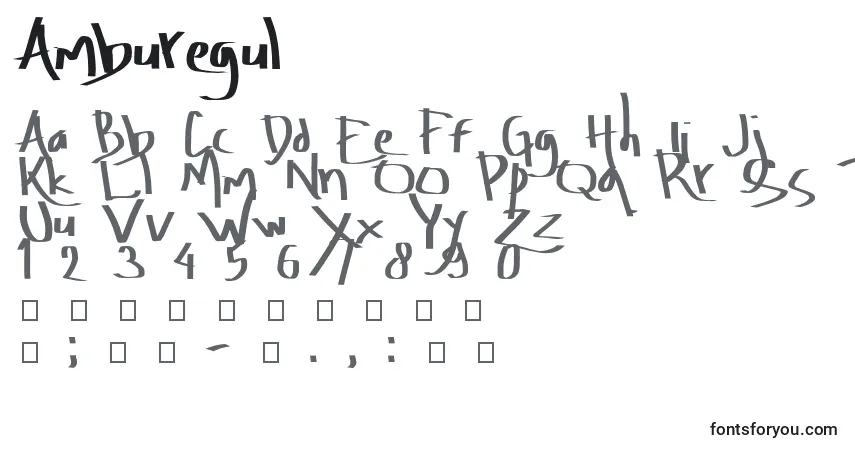 Czcionka Amburegul – alfabet, cyfry, specjalne znaki