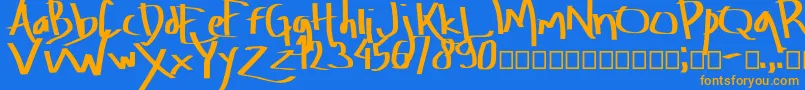 フォントAmburegul – オレンジ色の文字が青い背景にあります。