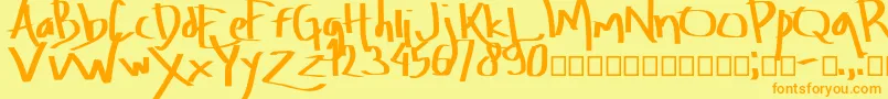 フォントAmburegul – オレンジの文字が黄色の背景にあります。
