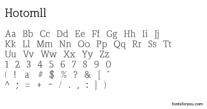 Schriftart Hotomll – Alphabet, Zahlen, spezielle Symbole
