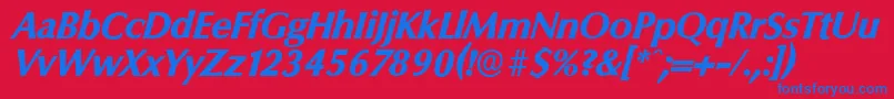 ColumbiaserialXboldItalic-Schriftart – Blaue Schriften auf rotem Hintergrund