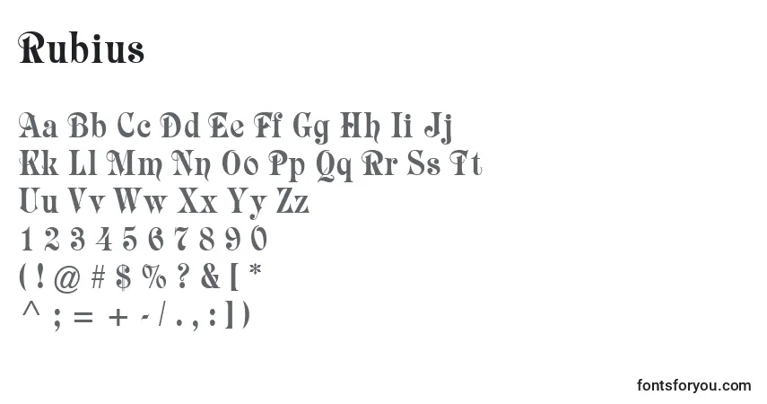 Czcionka Rubius – alfabet, cyfry, specjalne znaki