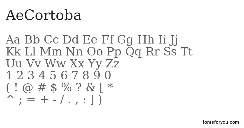 A fonte AeCortoba – alfabeto, números, caracteres especiais