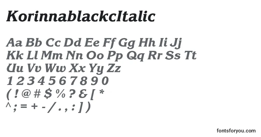 A fonte KorinnablackcItalic – alfabeto, números, caracteres especiais