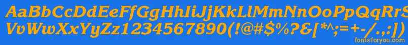 Weitere Informationen zur KorinnablackcItalic-Schriftart KorinnablackcItalic-Schriftart – Orangefarbene Schriften auf blauem Hintergrund