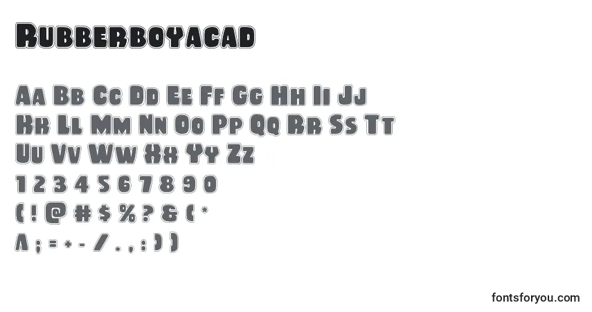 Czcionka Rubberboyacad – alfabet, cyfry, specjalne znaki