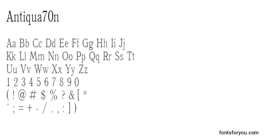 A fonte Antiqua70n – alfabeto, números, caracteres especiais