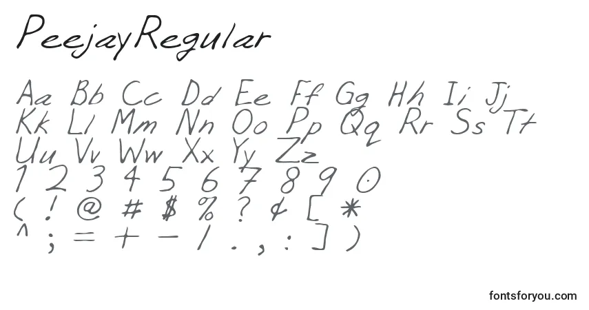Schriftart PeejayRegular – Alphabet, Zahlen, spezielle Symbole