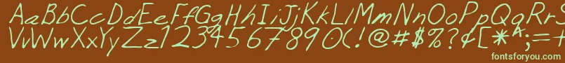 フォントPeejayRegular – 緑色の文字が茶色の背景にあります。