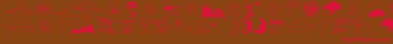 フォントWeatherbats – 赤い文字が茶色の背景にあります。