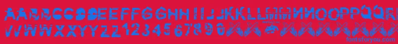 フォントKibblez.Nobitz.Fontvir.Us – 赤い背景に青い文字