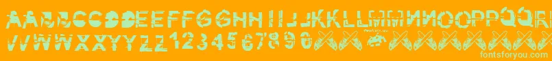 Kibblez.Nobitz.Fontvir.Us-Schriftart – Grüne Schriften auf orangefarbenem Hintergrund