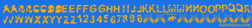 フォントKibblez.Nobitz.Fontvir.Us – オレンジ色の文字が青い背景にあります。