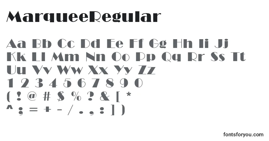 Czcionka MarqueeRegular – alfabet, cyfry, specjalne znaki