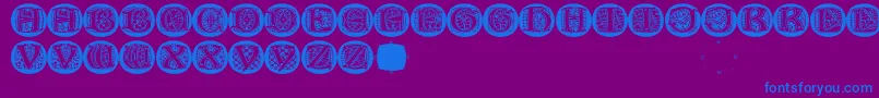 LombardicapsRound-fontti – siniset fontit violetilla taustalla
