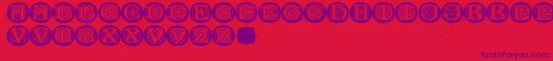LombardicapsRound-Schriftart – Violette Schriften auf rotem Hintergrund