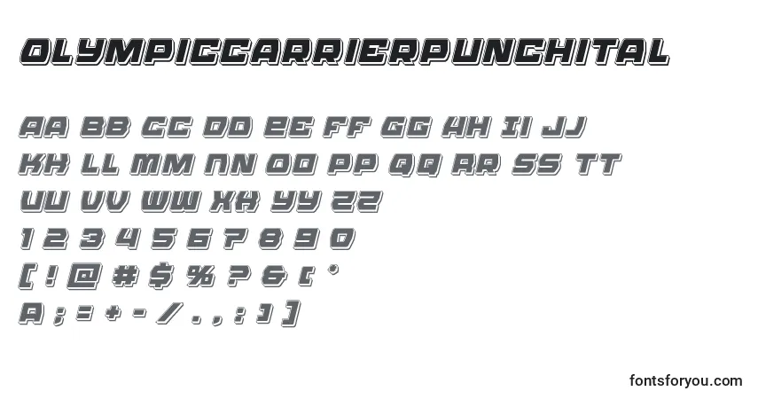 Olympiccarrierpunchital Font – alphabet, numbers, special characters