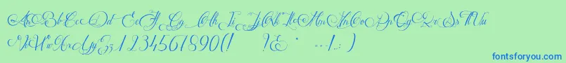 MathildeCastleland-Schriftart – Blaue Schriften auf grünem Hintergrund