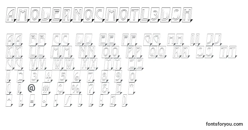 Czcionka AModernocmotl3Dsh – alfabet, cyfry, specjalne znaki