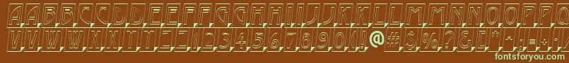 フォントAModernocmotl3Dsh – 緑色の文字が茶色の背景にあります。