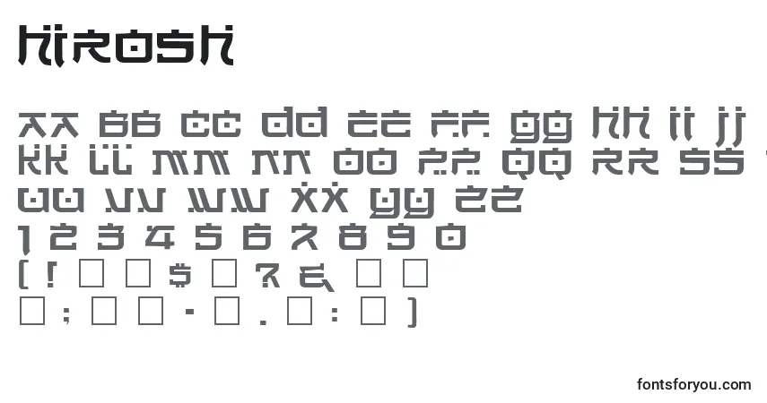 Czcionka Hirosh – alfabet, cyfry, specjalne znaki