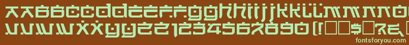 フォントHirosh – 緑色の文字が茶色の背景にあります。