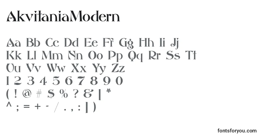 Fuente AkvitaniaModern - alfabeto, números, caracteres especiales