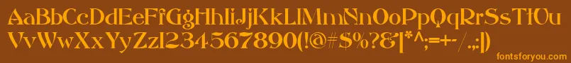 フォントAkvitaniaModern – オレンジ色の文字が茶色の背景にあります。