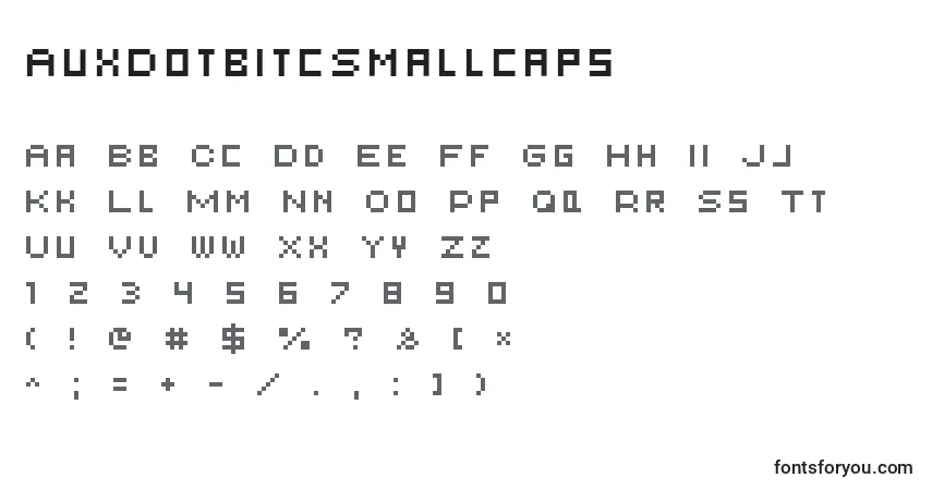 Czcionka AuxDotbitcSmallcaps – alfabet, cyfry, specjalne znaki