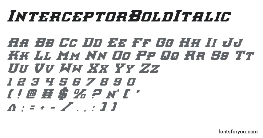 Шрифт InterceptorBoldItalic – алфавит, цифры, специальные символы