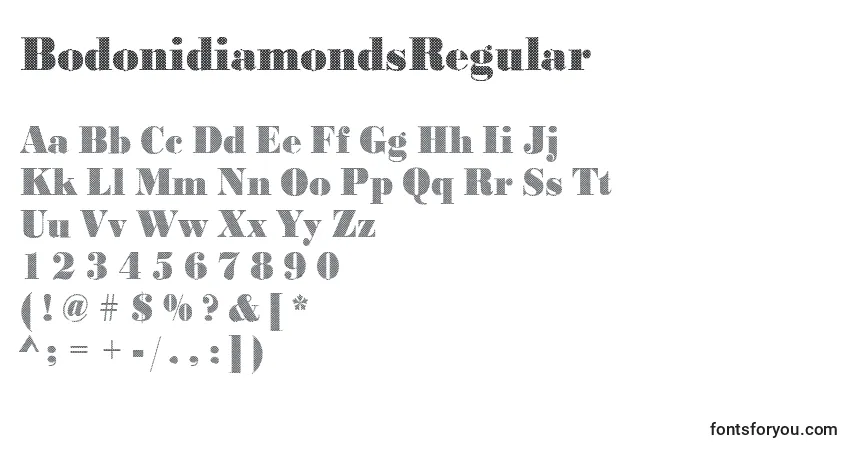 Czcionka BodonidiamondsRegular – alfabet, cyfry, specjalne znaki