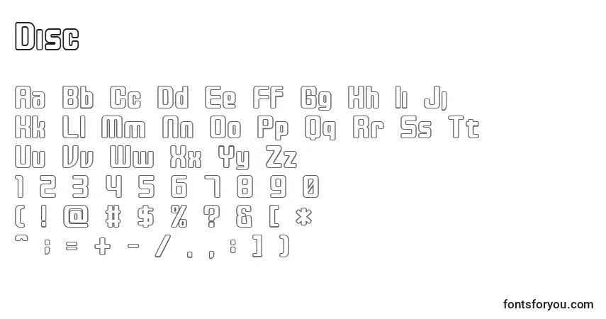 A fonte Disc – alfabeto, números, caracteres especiais